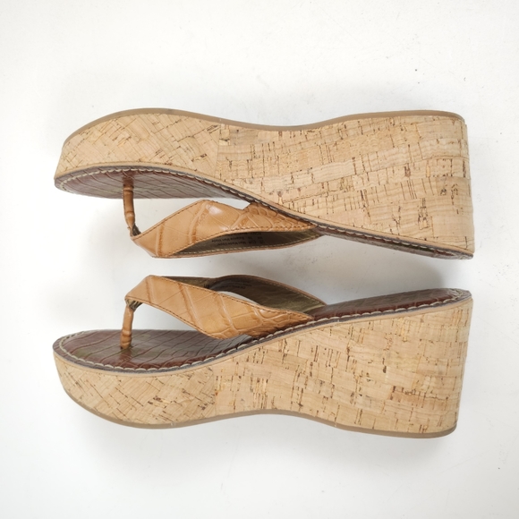 Sam Edelman Romy Platform Tan Thong Sandals Shoes Size 9 Cork Wedge - Picture 8 of 11